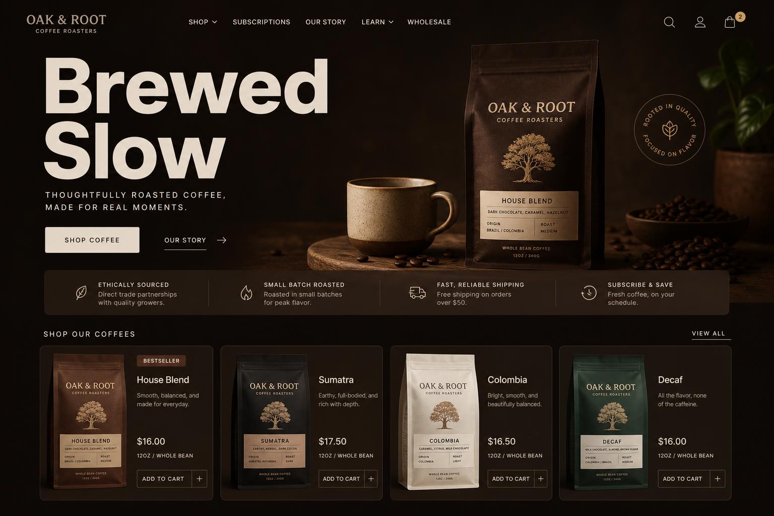 Oak & Root – konceptdesign